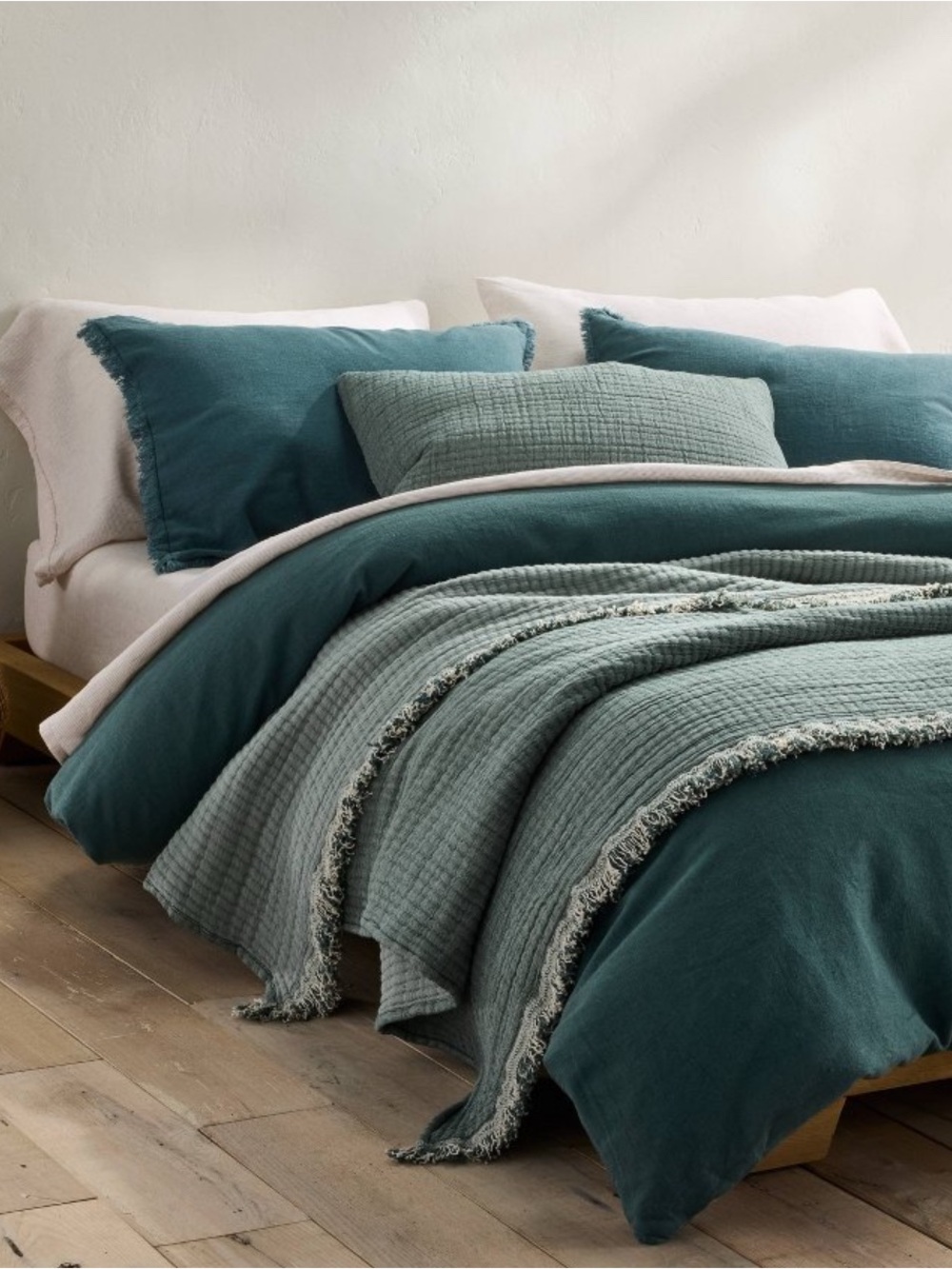 Casaluna Teal & Sage Layered Textured Coverlet Set
